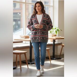 Vintage Nordstrom Brass Plum Wool Cardigan Sweater Women’s Size S Geometric